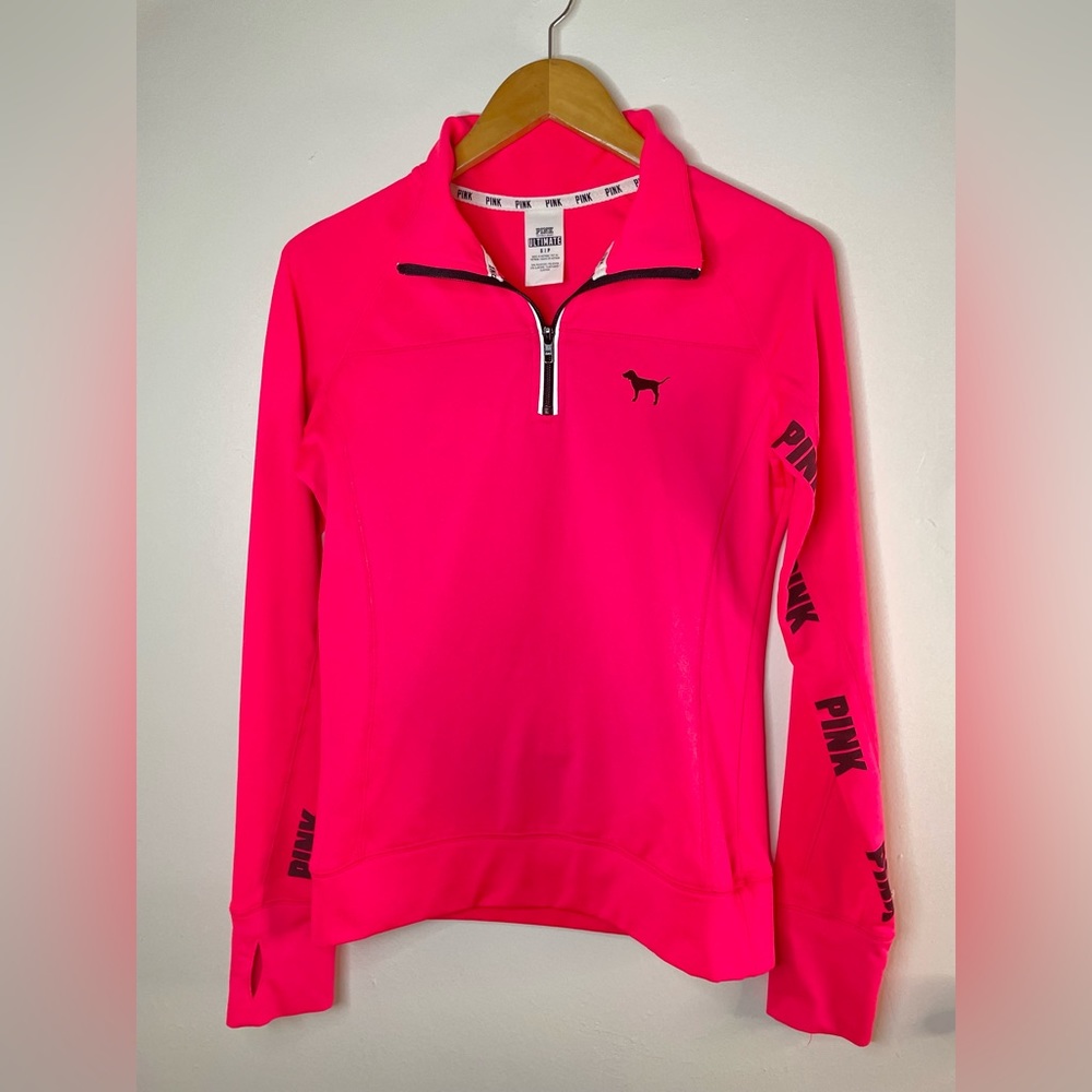 Pink Victoria’s Secret Ultimate 1/4 Zip Thumb Holes Back Pocket Size S/Neon Pink